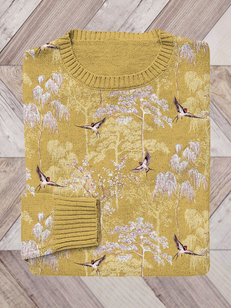 Japanese Garden Print Cozy Knit Sweater