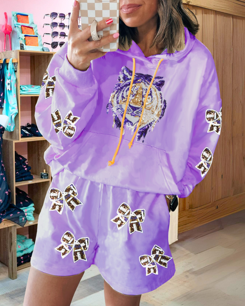 Tiger Bow Sequin Shorts Set