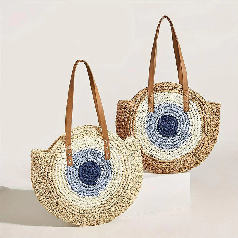 Dashingsoul Beach Vacation Western Fashion Large Capacity Shoulder Round Straw Bag