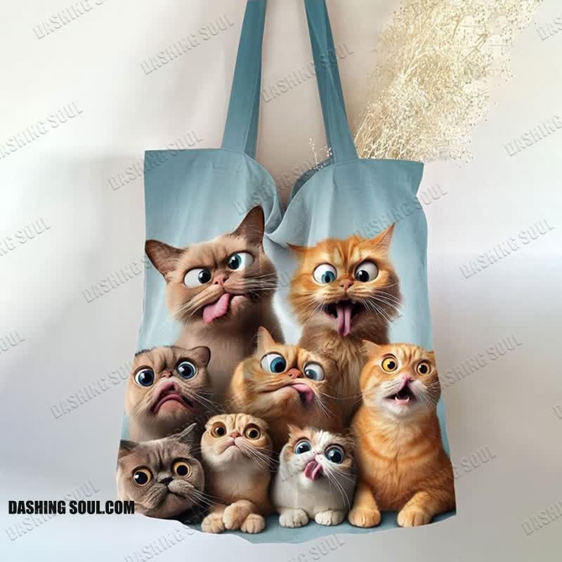 Funny Stacked Grimace Cats Art Print Bag