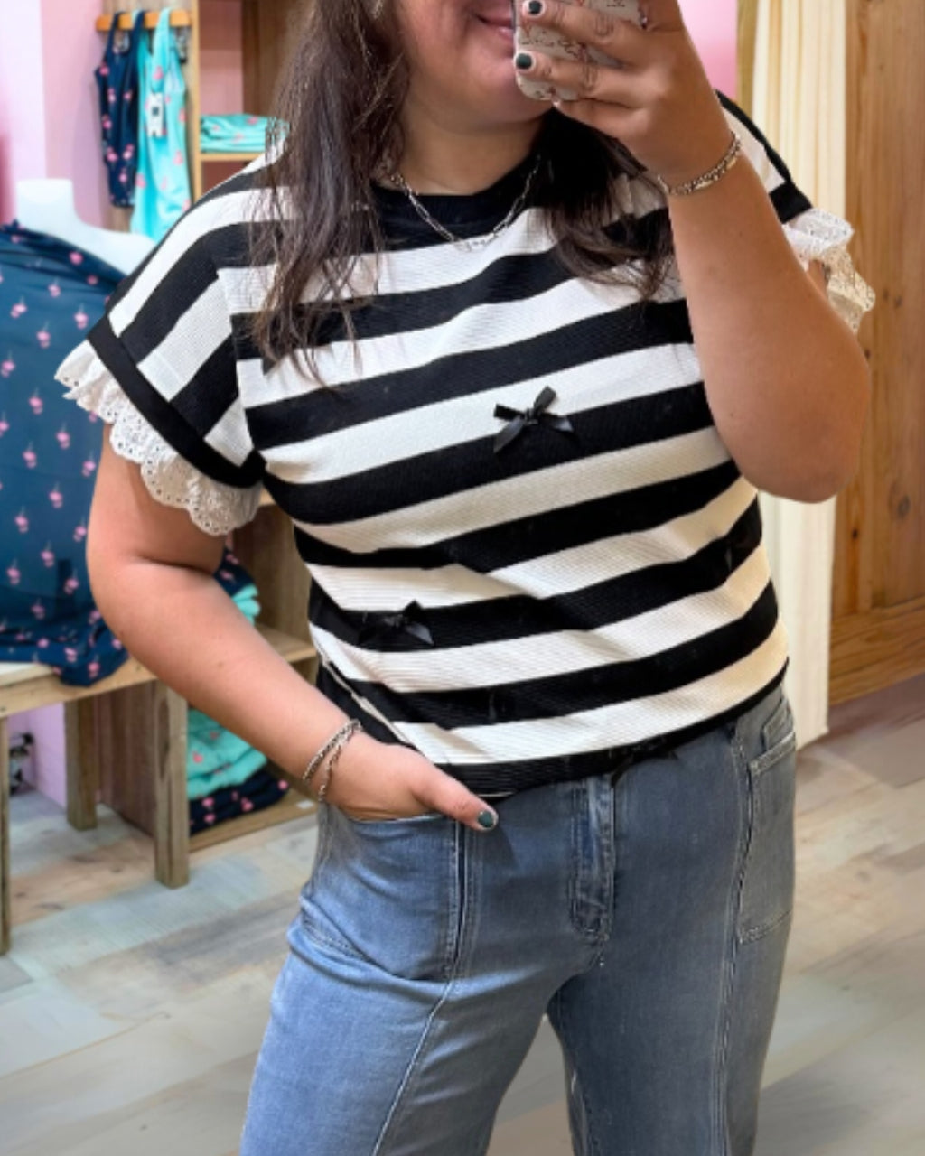 Bow Detail Striped Top