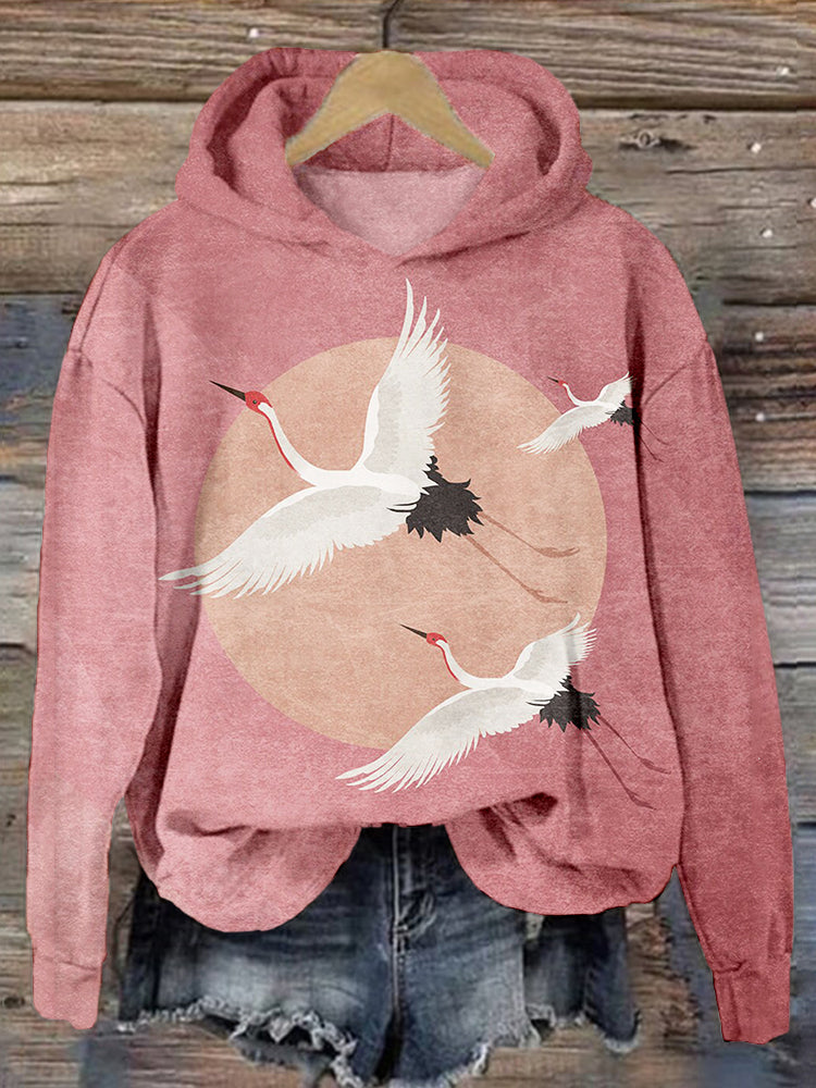 Flying Cranes Japanese Art Cozy Hoodie
