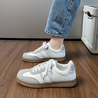 Contrast Lace Up Round Toe Sneakers