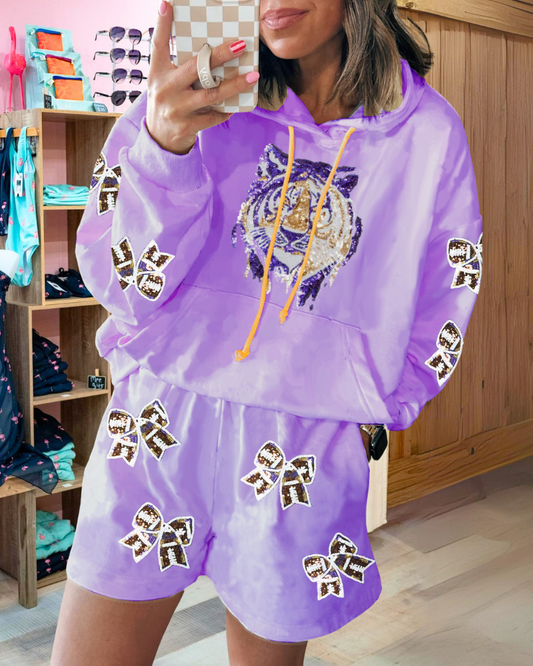 Tiger Bow Sequin Shorts Set