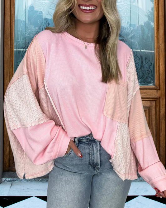 Cut and Sew Contrast Pocket Top