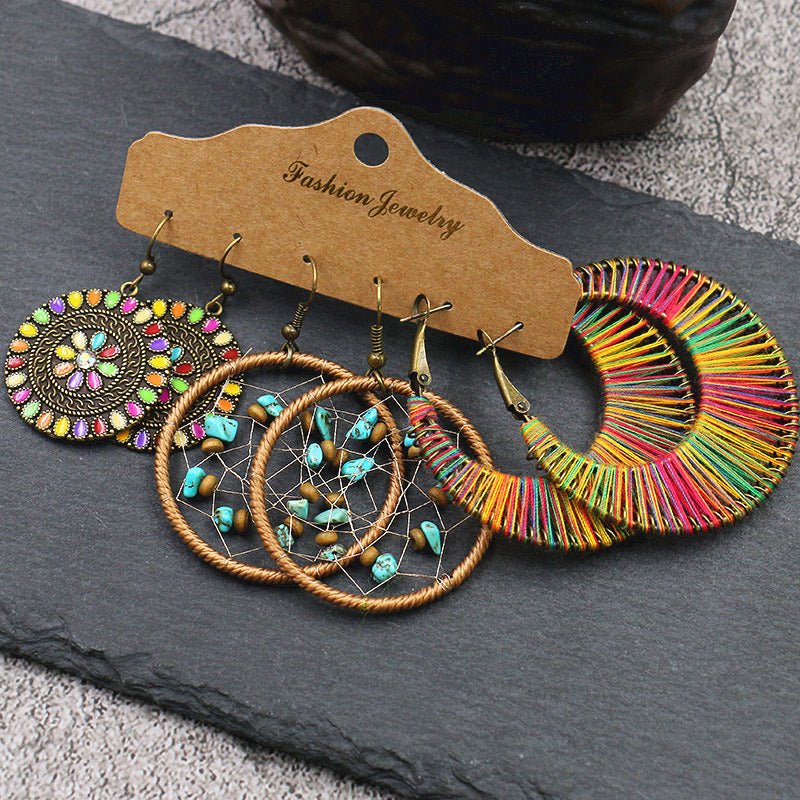 Dashingsoul Vintage boho Colorful Studded Earrings Set