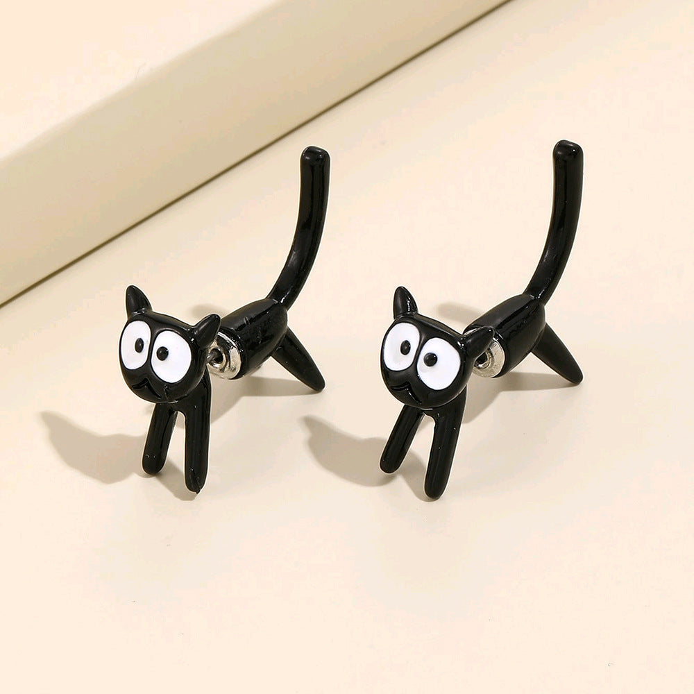 Dashingsoul Cute Black Cat Simple Earrings