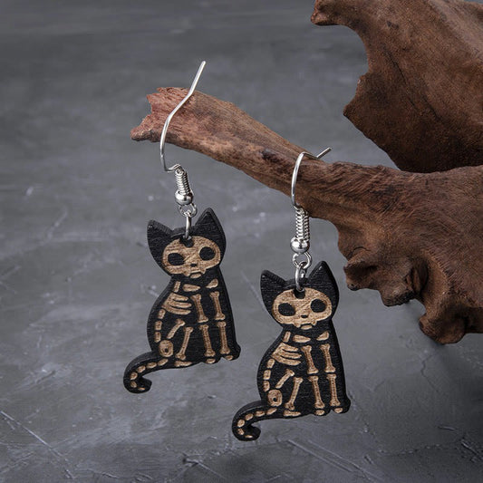 Dashingsoul Halloween Cute Black Cat Skull Cat Earrings