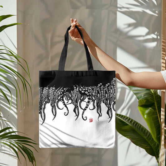 Dashingsoul Ink Watercolor Black Octopus Art Print Bag