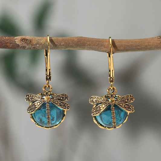 Bohemian Vintage Dragonfly Crystal Drop Earrings