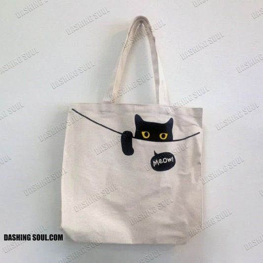 Cute Meow Black Cat Print Bag
