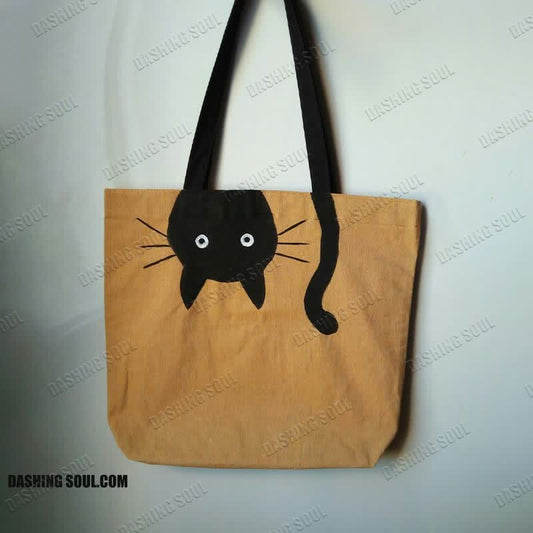 Cute Creative Flip Black Cat Print Bag