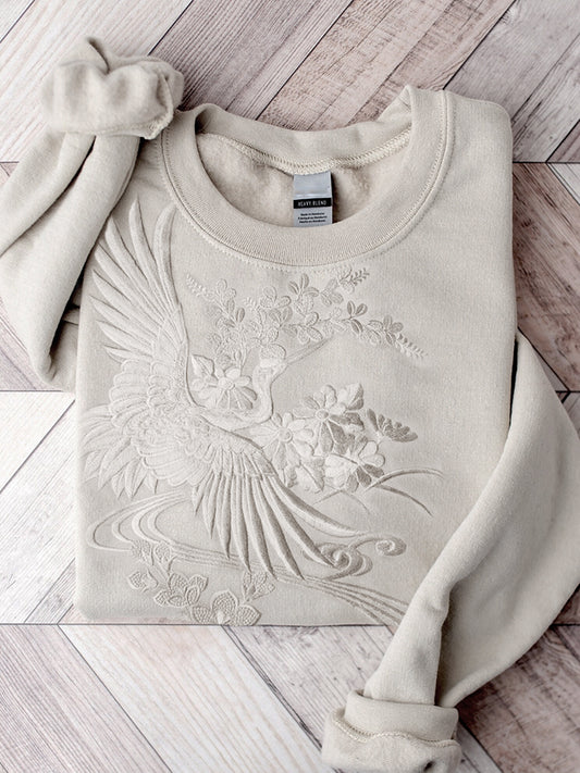 Classy Cranes Japanese Embroidered Comfy Sweatshirt