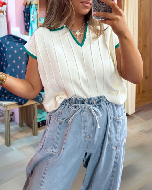 Color Blocked Collared Top