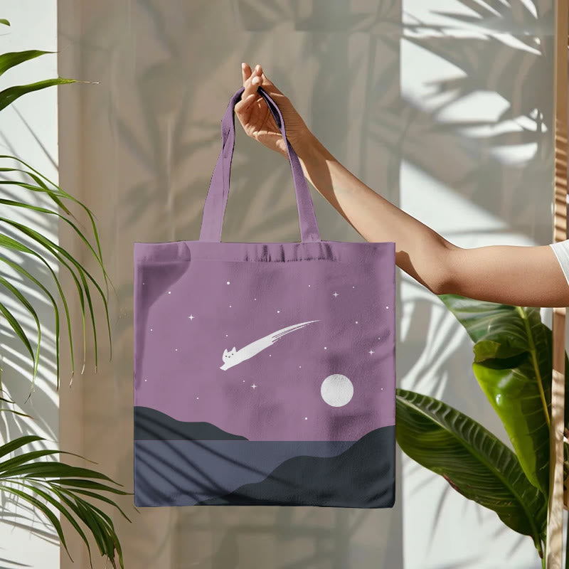 Dashingsoul Abstract Creative Cute Cat Leaping Under The Starry Sky Painting Art Bag