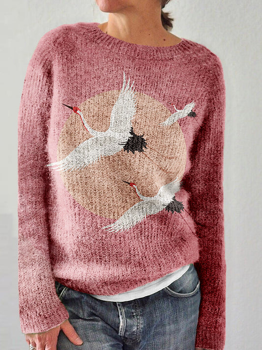 Flying Cranes Japanese Art Graphic Vintage Sweater