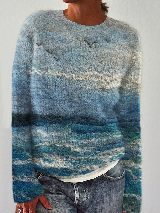 Dreamy Seascape Wool Art Cozy Sweater