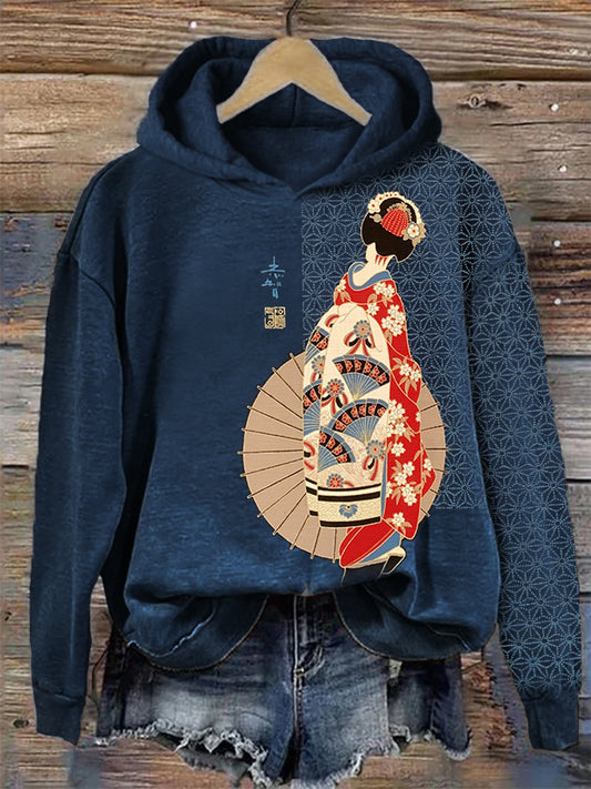 Elegant Japanese Geisha Art Cozy Hoodie