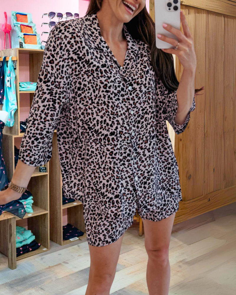 Casual Leopard Shirt Shorts Set