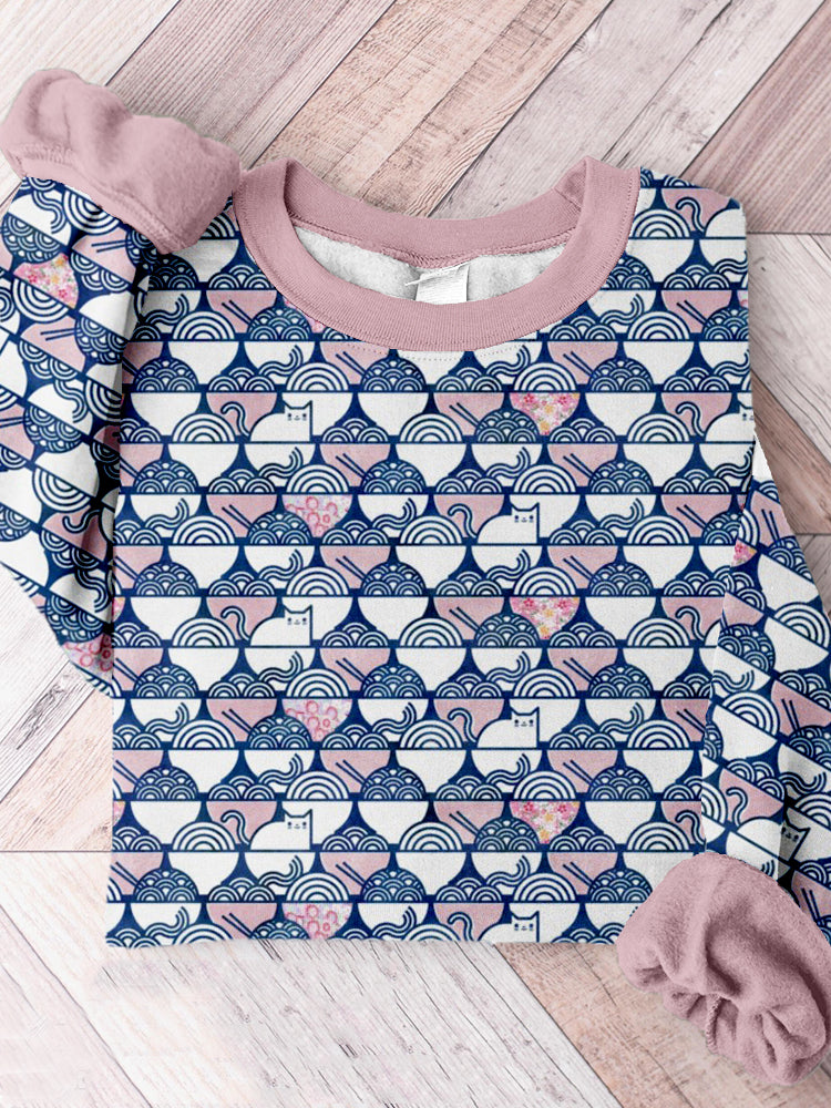 Funny Japanese Art Cat Noodle Comfy Sweatshirt