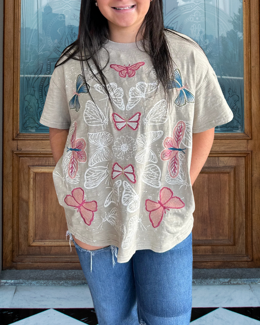 Elegant Butterfly Embroidered T-Shirt