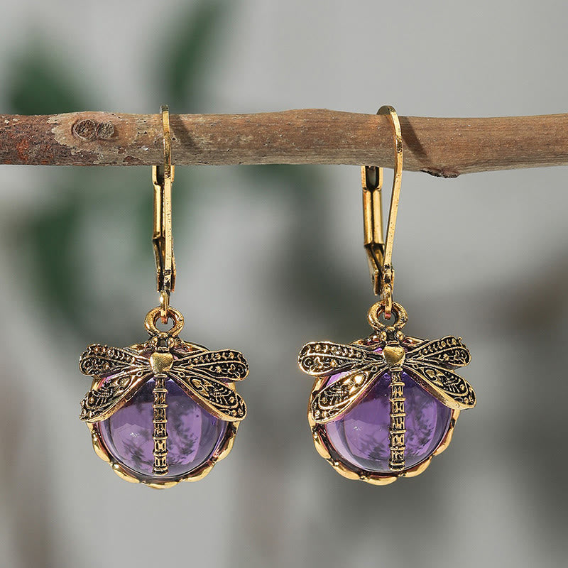 Bohemian Vintage Dragonfly Crystal Drop Earrings